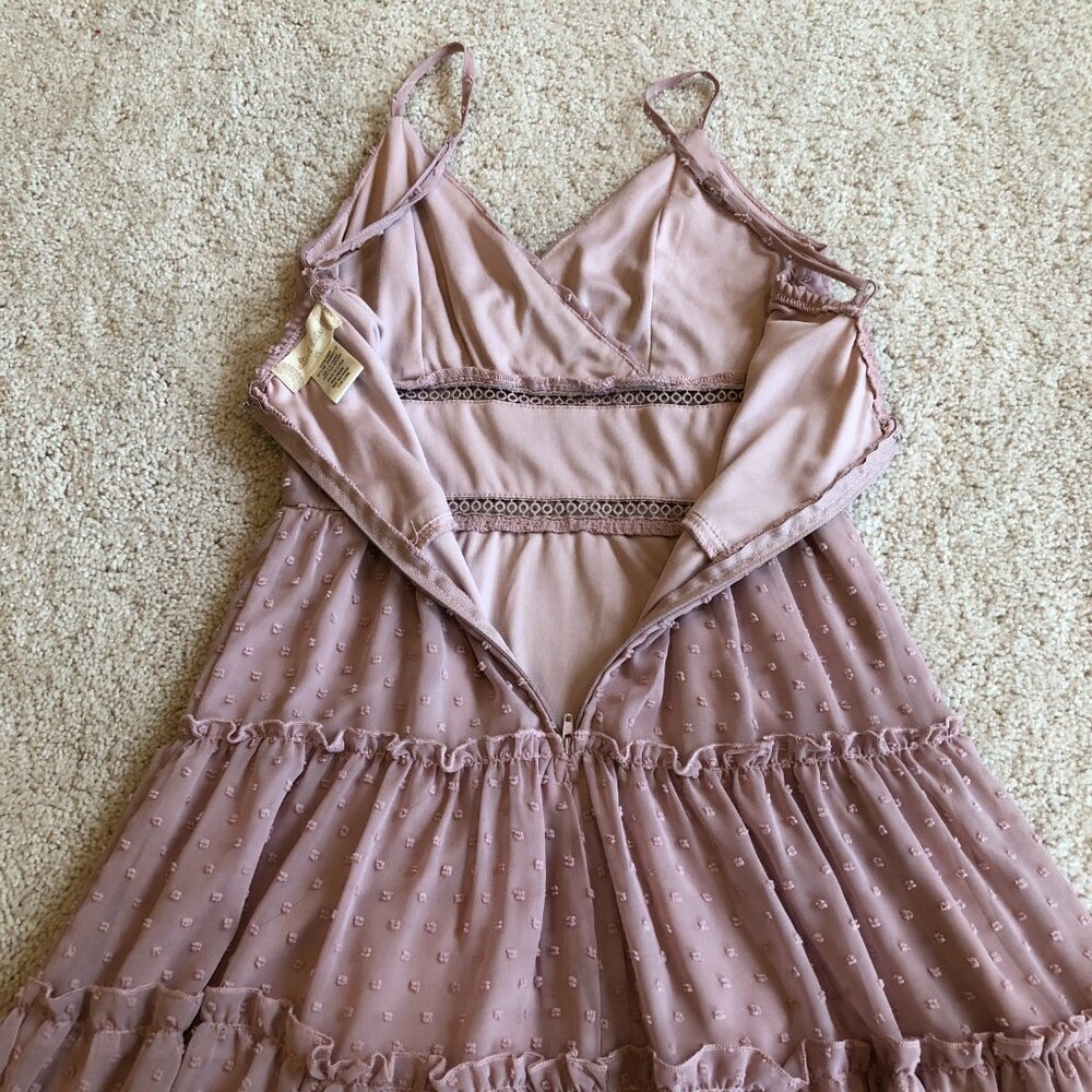 Altar'd State Baby Doll Sleeveless Adjustable Straps Pink Lined Sheer Mini Dress - Picture 11 of 15